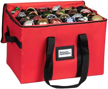 Christmas Ornament Storage Container,Box Stores Up to 96, Adjustable Dividers, Large Organizer Bin to Protect and Store Holiday Décor