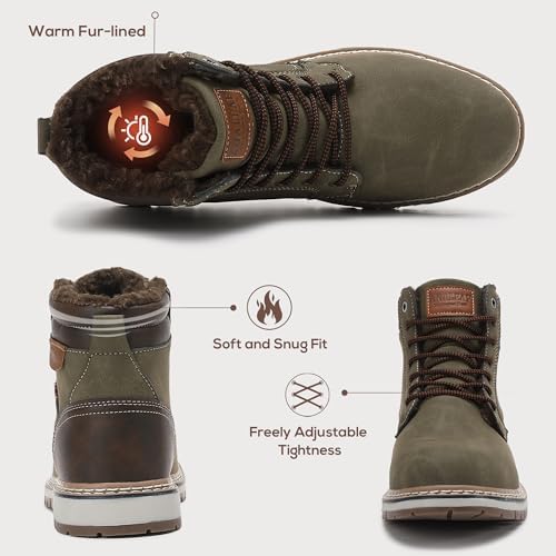 ANALEAF Mens Snow Boots Warm Winter Boots Non Slip Fur Lined Outdoor Shoes
