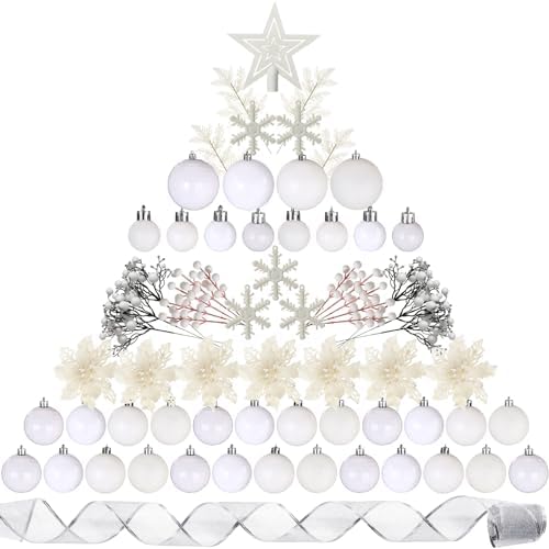Sratte 94 Pcs Christmas Tree Ornaments Decoration Set, White