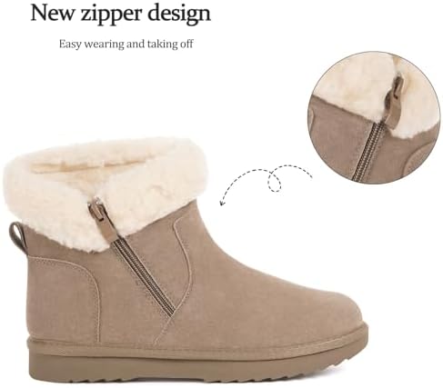 Hsyooes Snow Boots for Women Suede Leather Winter Boots Warm