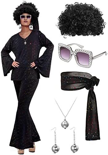 Jexine 70s Disco Outfit Women Sequin Sparkly Costume