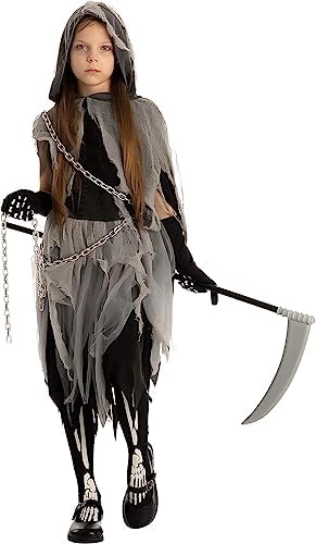 Spooktacular Creations Girl Grim Reaper Costume with Gloves and Tights Glow in the Dark, Scary Halloween Costume