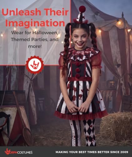 Morph Scary Clown Costume For Girls, Girls Halloween Costumes for Kids