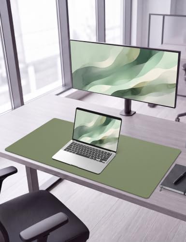 Leather Desk Mat 36" x 17", Sage Green PU Leather Desk Pad Protector