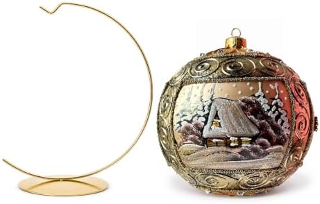 Hand Blown Glass Ball Christmas Ornament, 6 in, Copper Gold Scroll