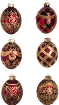 Balsam Hill Brilliant Bordeaux Egg Bauble Christmas Ornaments - Glitter & Grandeur Vintage Style Tree Decorations, 6 Pieces for Holiday Décor