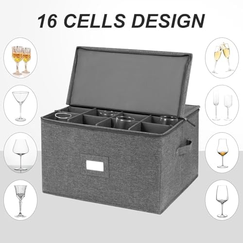 popoly Stemware Storage Cases 2 Pack, Wine Glass Storage Box Containers