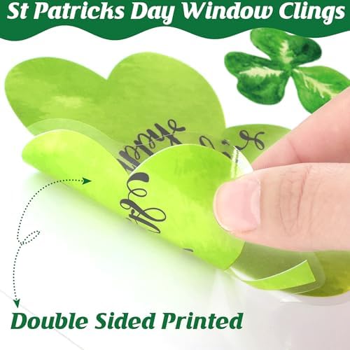 9 Sheets St Patrick's Day Window Clings, 217 PCS Green St Patricks Day Shamrock Window Stickers with Coins Rainbow, Double Sided Static Window Clings for Glass Windows St Patricks Day Decorations