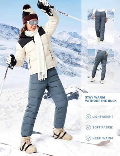 Gihuo Snow Pants Womens Winter Windproof Down Pants Warm Outdoor Ski Pants Padded Loose Ultralight Warm Trousers