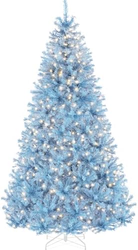 Best Choice Products 9ft Pre-Lit Baby Blue Christmas Tree, Full Artificial Holiday Decoration w/ 2,000 Branch Tips, 900 Lights, Foldable Base