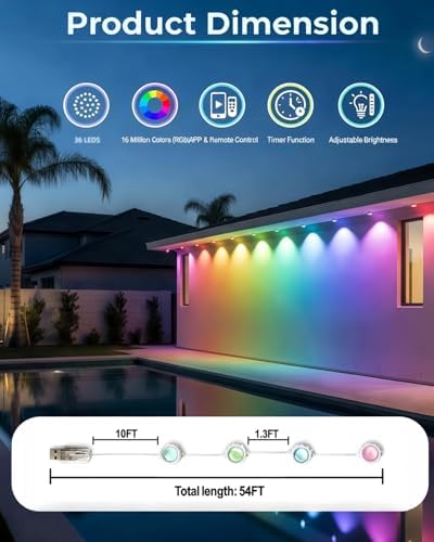 Christmas Smart RGB Permanent Lights for House (54Ft 36LED)