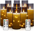kakoya Flameless LED Candles with Timer 9 Pc Flickering Flameless Candles for Romantic Ambiance and Home Decoration Stable Acrylic Shell,with Embedded Star String，Battery Operated Candles（Grey）