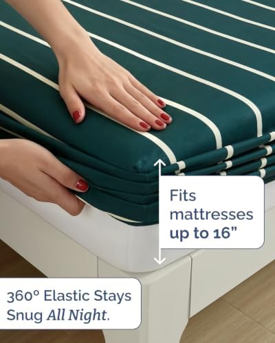 Christmas Sheet Set, Pine Stripe, Holiday Xmas Bedding Set - Cal King Size