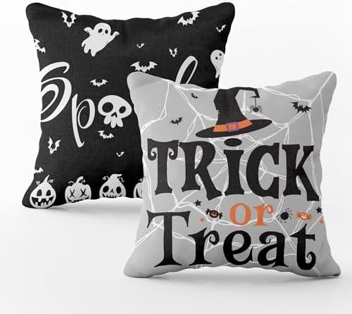 OHOME Halloween Decorations - Halloween Pillow Covers 18x18 | Halloween Decor Indoor Outdoor - Skeleton Ghost Pumpkin Throw Pillows for Room Office - Trick or Treat Party Decorations Favors,2 PCS