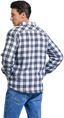 Men's Sherpa Cotton Flannel Shirt Jacket Plaid Button Coat Pocket
