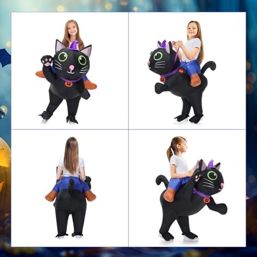 Inflatable Costume Cat for Kids Ride On Cat Blow Up Costumes,Funny Halloween Animal Costume for Girls Boys Cosplay Party