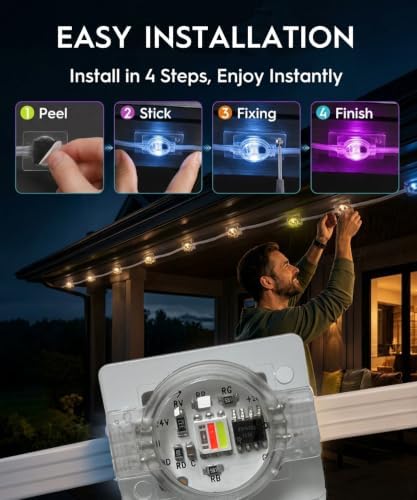 200ft Permanent Outdoor Lights for House Outside with App/Remote IP67 Waterproof RGB+IC Color Changing Smart LED for Christmas, Halloween, Landscape, Holiday, Party, Eve Lights for House Exterior