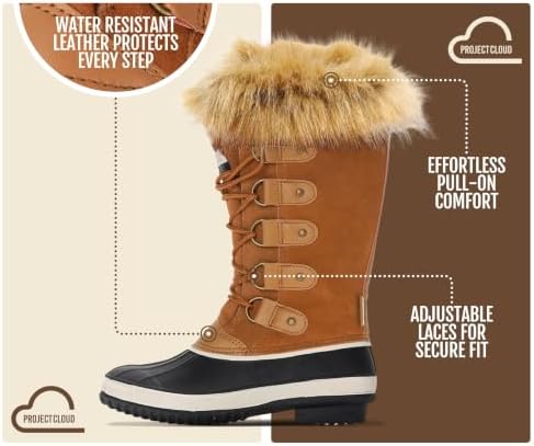 Project Cloud 100% Genuine Leather Waterproof Fur Snow Boots for Women