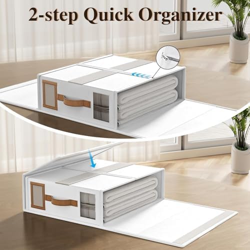 8 Pack Bed Sheets Organizers And Storage,Sheets Set Folder Keeper with Handle,Foldable Bedding Storage Box For Linen Closet,Duvet Cover(King Size-3.7 Gal,White)