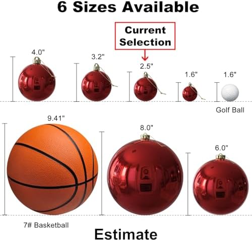 Red & White 2.5" Christmas Balls Christmas Tree Decoration Ornaments Shatterproof Hanging Balls for Birthday Halloween Holiday Wedding Decorations Set of 10pcs