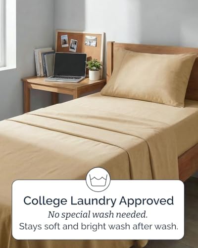 Twin XL Size 3 Piece Sheet Set - Comfy Breathable & Cooling - Heathered Tan
