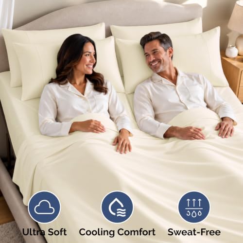 Flex Top Split Head King 4 Piece Sheet Set - Soft & Breathable - Off White