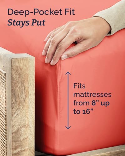 Full XL Sheets - 4 Piece Full XL Sheet Set - Breathable & Cooling - Coral