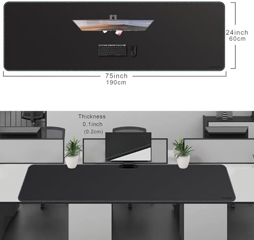 CENNBIE Leather Desk Mat Protector, XXL 74.8" x 23.6" Extra Large Leather Office Desk Pad Mat for Full Desk, Computer Desk Mat on top of desks - Oversized Large Mouse Pad (Black)