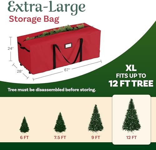 Elf Stor Christmas Tree Storage Bag with Wheels, Red, 67” x 28” x 24”