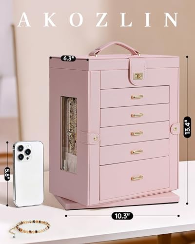 AKOZLIN 6-Tier Jewelry Box Organizer 5 Drawers Storage XXL Pink