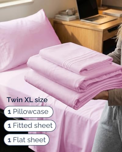 Twin XL Size 3 Piece Sheet Set - Breathable & Cooling Sheets - Light Pink