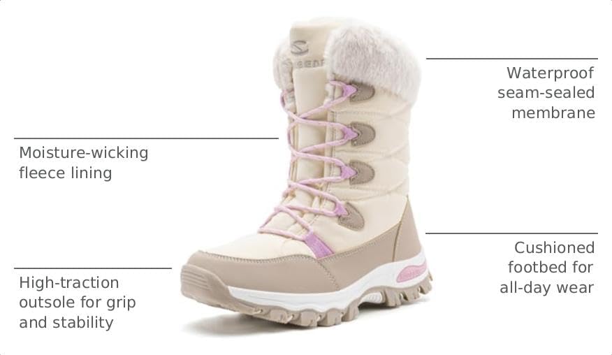 HOBIBEAR Women's Waterproof Winter Snow Boots Lightweight Warm Faux Fur Lined Mid-Calf Booties