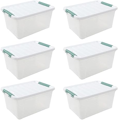 6-Pack Plastic Storage Bins with Lids, 20 L Clear Storage Containers