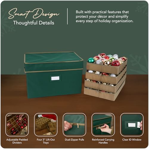 Covermates Adjustable Ornament Storage Box, 19.25"W x 13"D x 12.5"H, Green