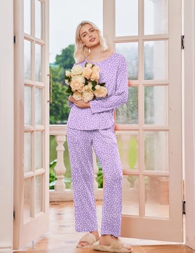 Ekouaer 2 Pack Womens Pajama Sets Long Sleeve Long Pants Pjs Loungewear