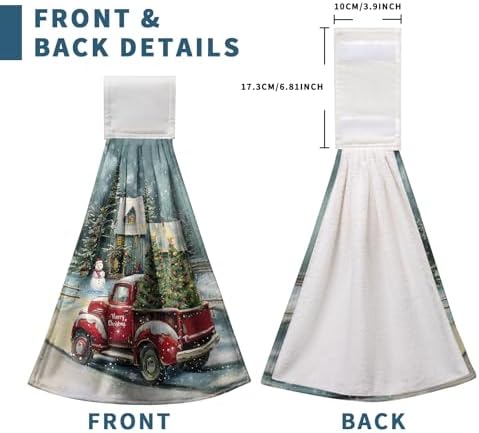 Christmas Red Truck Hanging Hand Towels Set of 2 Xmas Tree Snowman Farmhouse Kitchen Towels with Hanging Loop Winter Holiday Dish Tie Towel Soft Absorbent Guest Fingertip Bath Towel for Bathroom