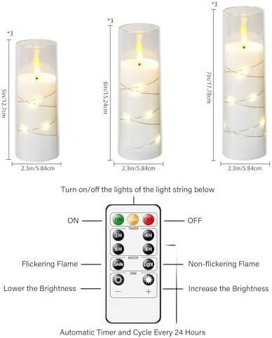 kakoya Flameless LED Candles with Timer 9 Pc Flickering Flameless Candles for Romantic Ambiance and Home Decoration Stable Acrylic Shell,with Embedded Star String，Battery Operated Candles（White）