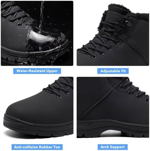 CARENURSE Mens Winter Snow Boots Water Resistant Warm Fur Lined Anti Slip Work Ankle Shoes Casual Lightweight Hiking Outdoor Trekking Boot