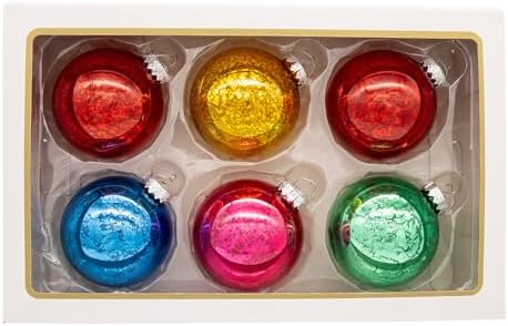 Kurt Adler 80MM Mercury Glass Multicolor Ball Ornament, 6-Piece Box