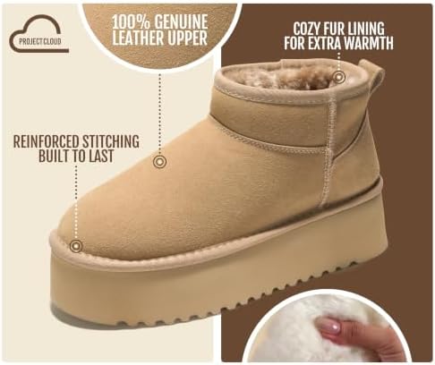 Project Cloud 100% Genuine Leather Ankle Boots for Women Platform Boots