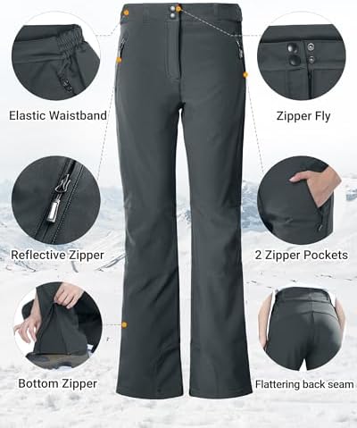 Outdoor Ventures Fleece Lined Waterproof Pants Women Ski Snow Hiking Warm