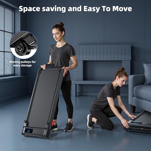 Walking Pad Treadmill for Home - Folding Treadmills with Handle Bar Portable Compact Fold up Indoor Foldable Handles Electric Walk Pads Small Spaces Mini Running Quiet Under Bed Office