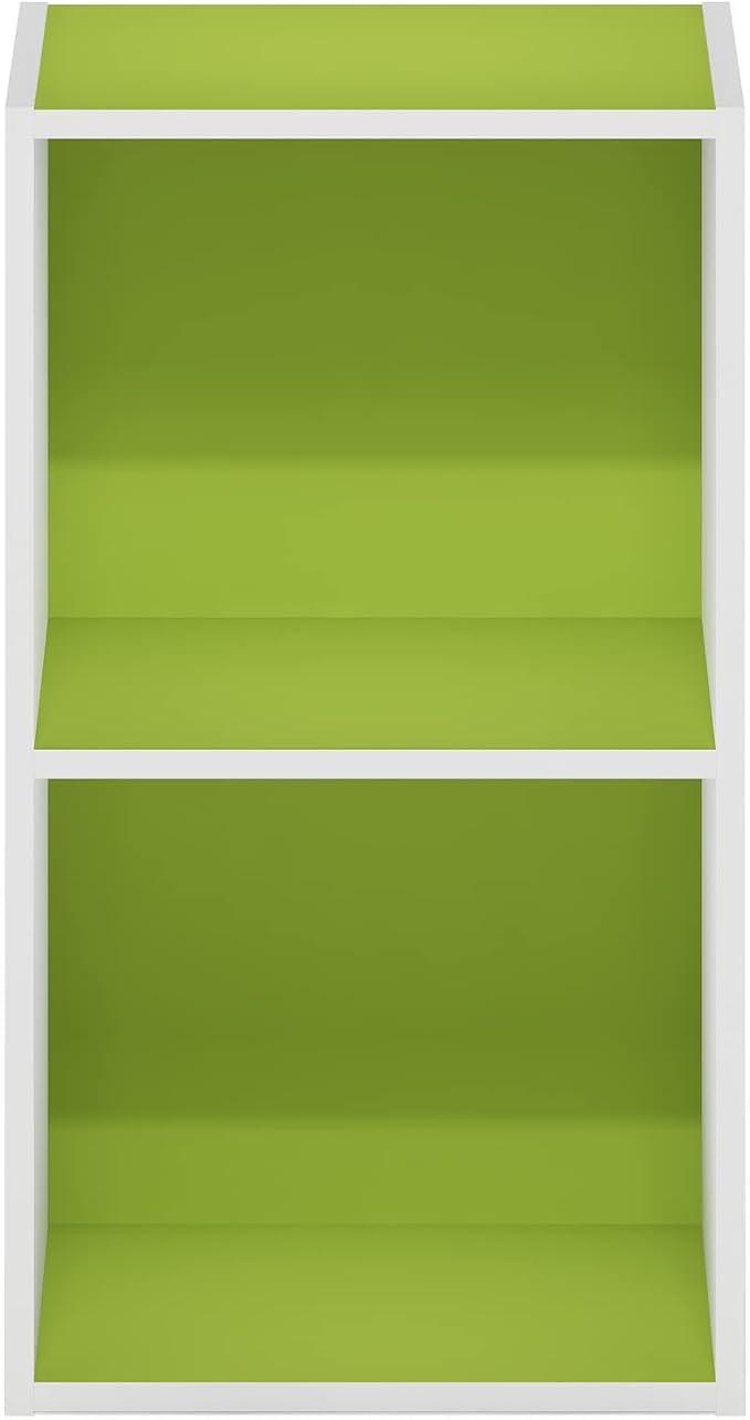 Furinno PASIR Book Shelf, 2-Tier Modern Bookshelf, Open Shelves Bookcase 9 x 12 x 21, Easy Assembly, for Living Room, Bedroom, Home Office, Green/White