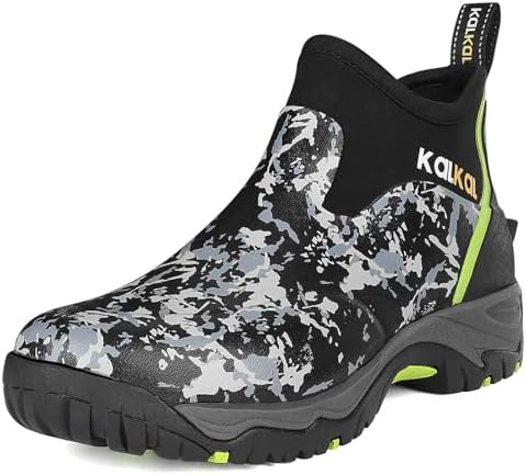 Kalkal Men's Rubber Boots, Waterproof Ankle Rain Boots, Insulated Working Booties with Comfortable Sports Sole, Outdoor Mud Boots for Yard Chore