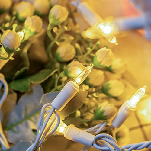 YULETIME 200 Warm White LED Christmas Lights, 66 ft White Wire String Light