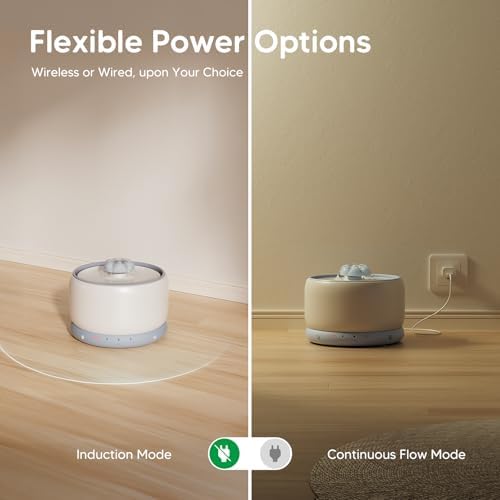 WOPET Wireless Cat Water Fountain, Cordless Ceramic Pet Water Fountain with 5000mAh Rechargeable Battery, 3L/101oz Premium Cat Water Dispenser for Cats & Small Dogs,Ultra Quiet & Triple Filtration