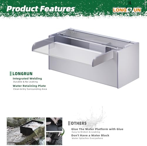 Longrun Pond Waterfall Stainless Steel Pond Spillway Color for Ponds 11.8"