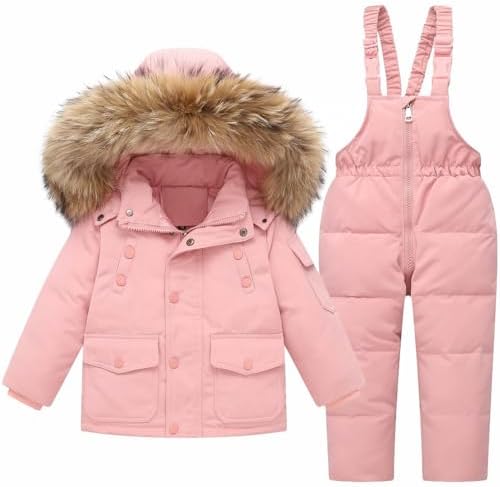 Girls Boys Heavyweight Insulated Snowsuit Hooded Puffer Coat Snow Bib Pants