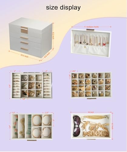 BOOVO Jewelry Boxes for Women, White and Black 6 Layer Large Jewelry Box for Necklace, Bracelet, Earrings, Rings Storage, Jewelry holder Organizer for Girls Gift (White, 5 Layer)