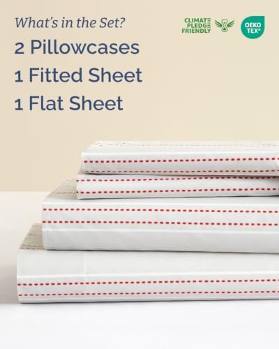 Christmas Sheet Set, Red Dot Stripe, Holiday Xmas Bedding Set - Cal King